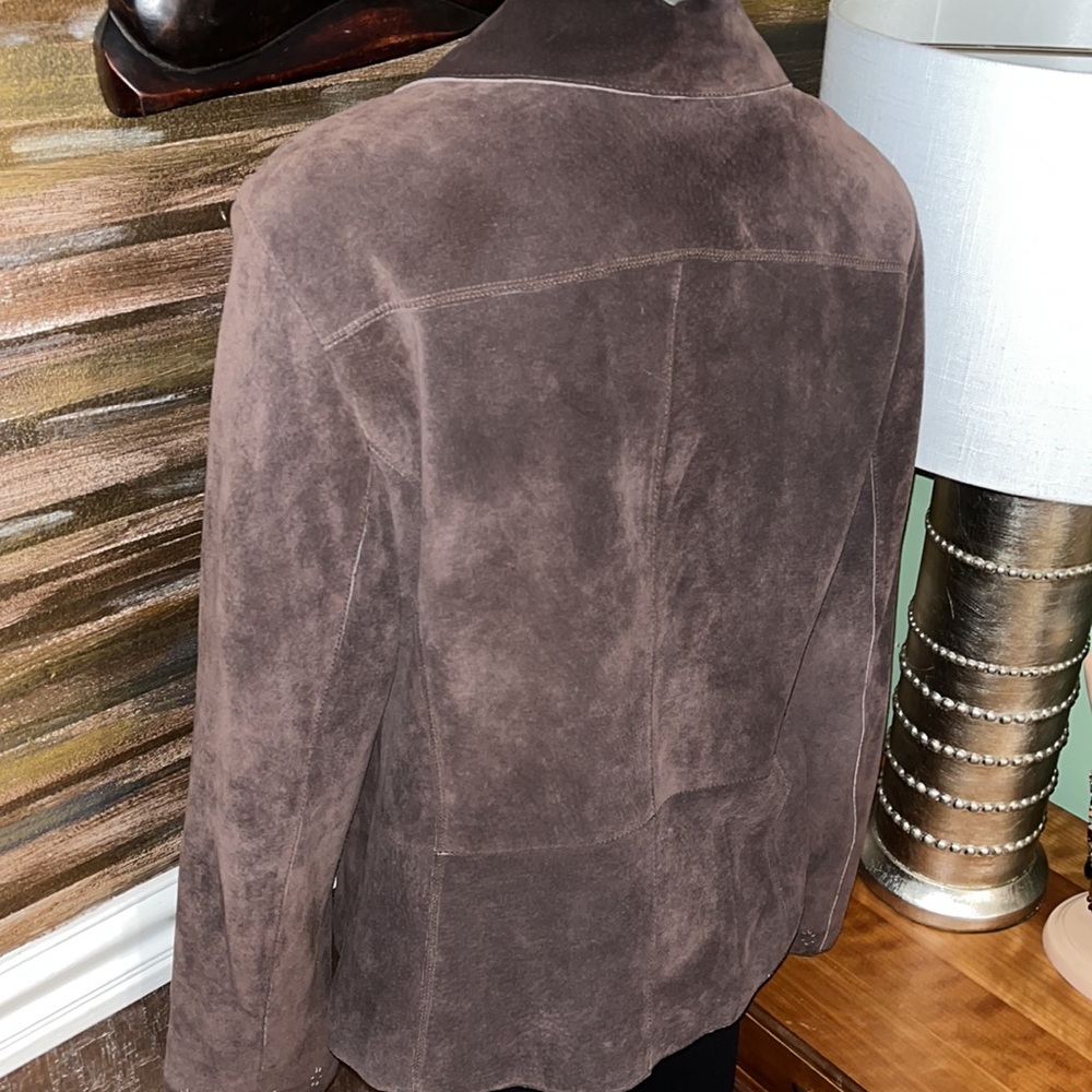 Sigrid Olson Brown Distressed Soft Suede Top Jack… - image 6